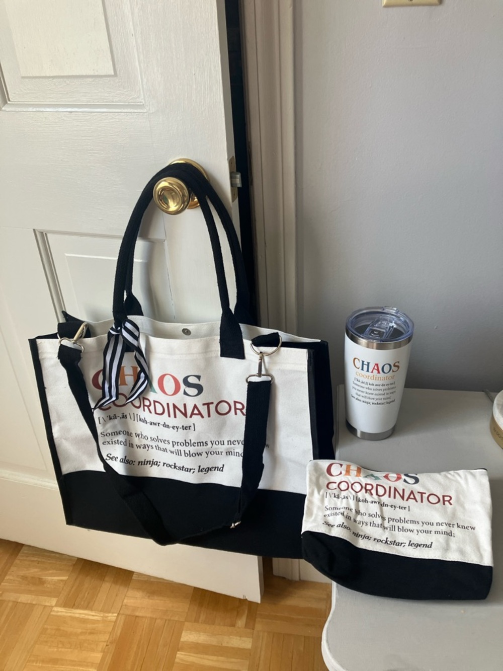 Chaos Coordinator Canvas Tote + insulated tumbler + zippered case NEW gift